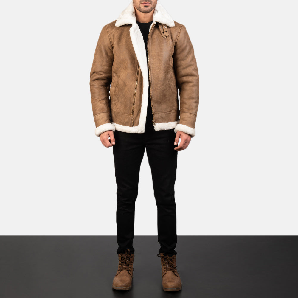 Francis B-3 Distressed Brown Leather Bomber Jacket - Image 3