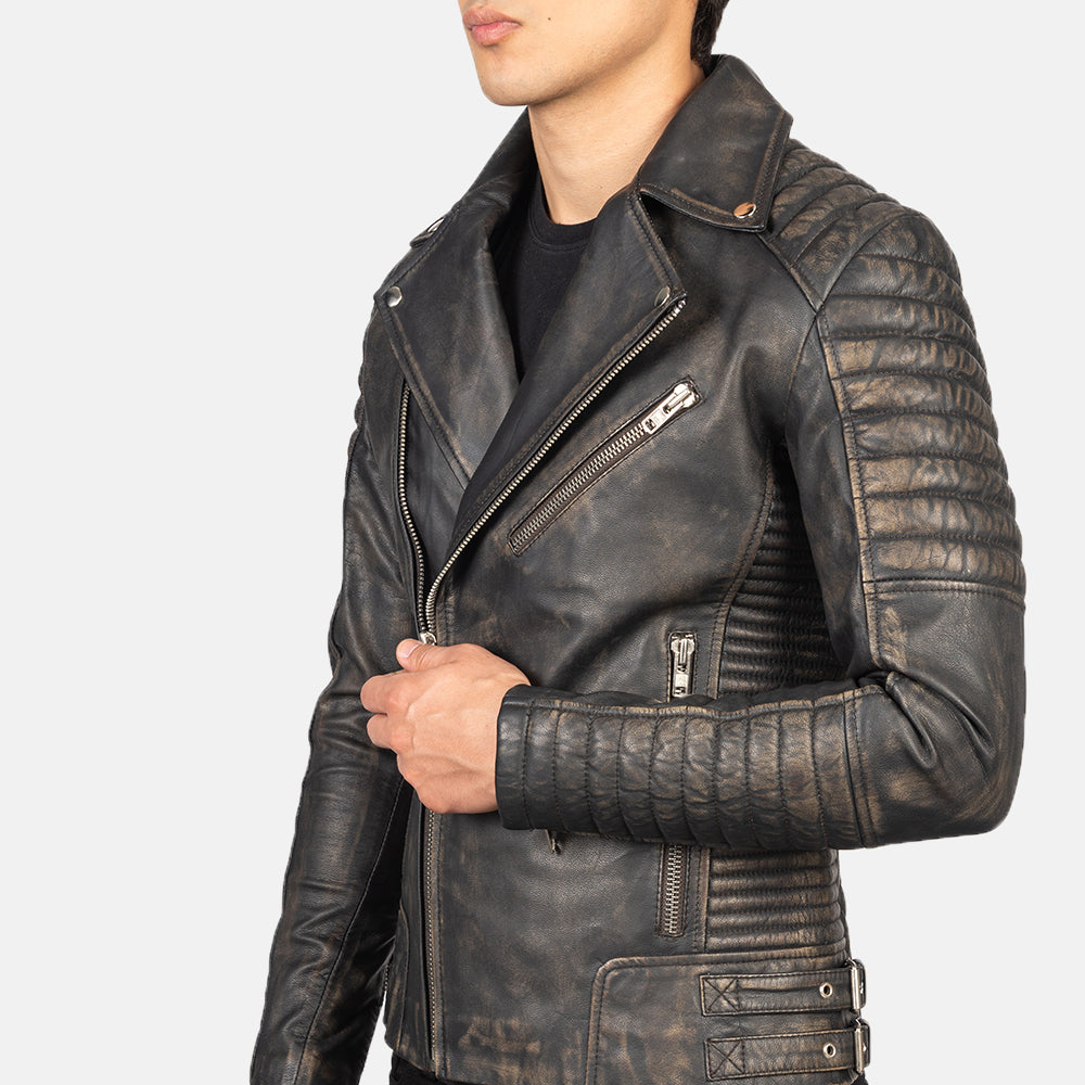 Armand Distressed Brown Leather Biker Jacket - Image 5