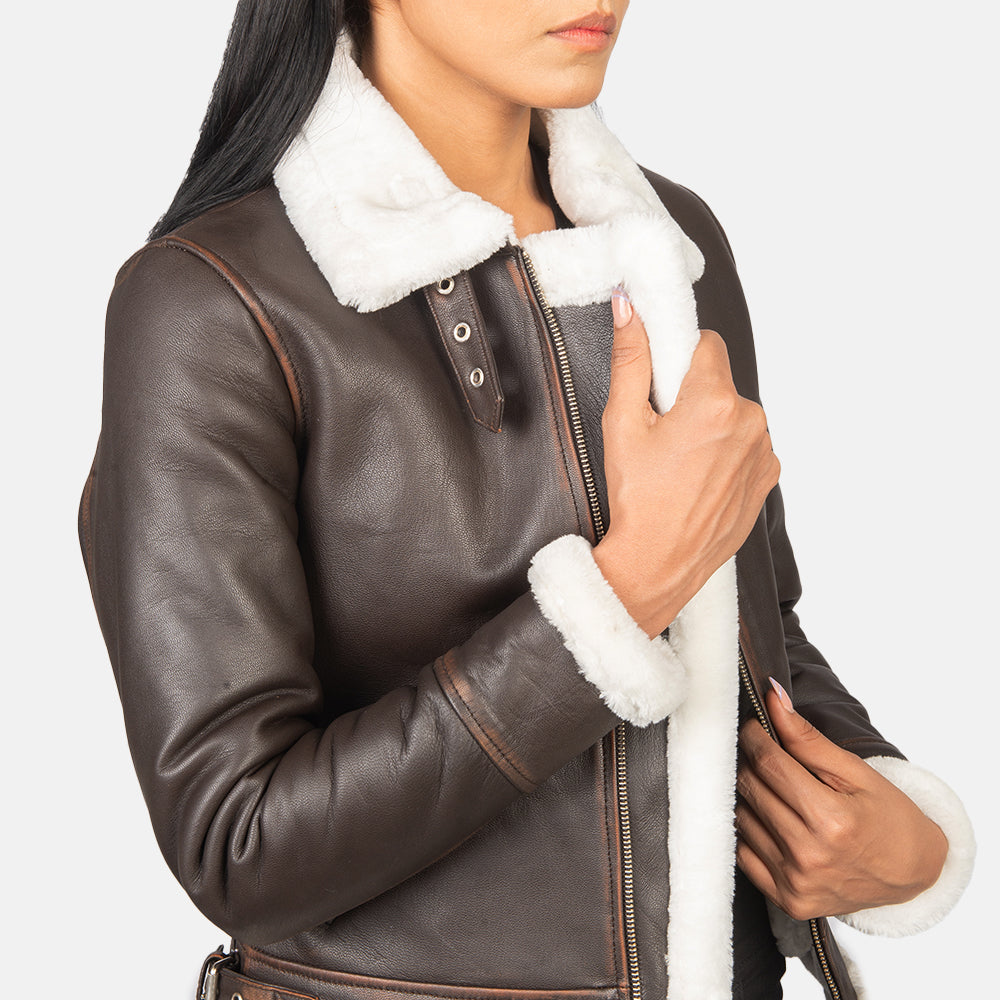 Sherilyn B-3 Brown Leather Bomber Jacket - Image 6