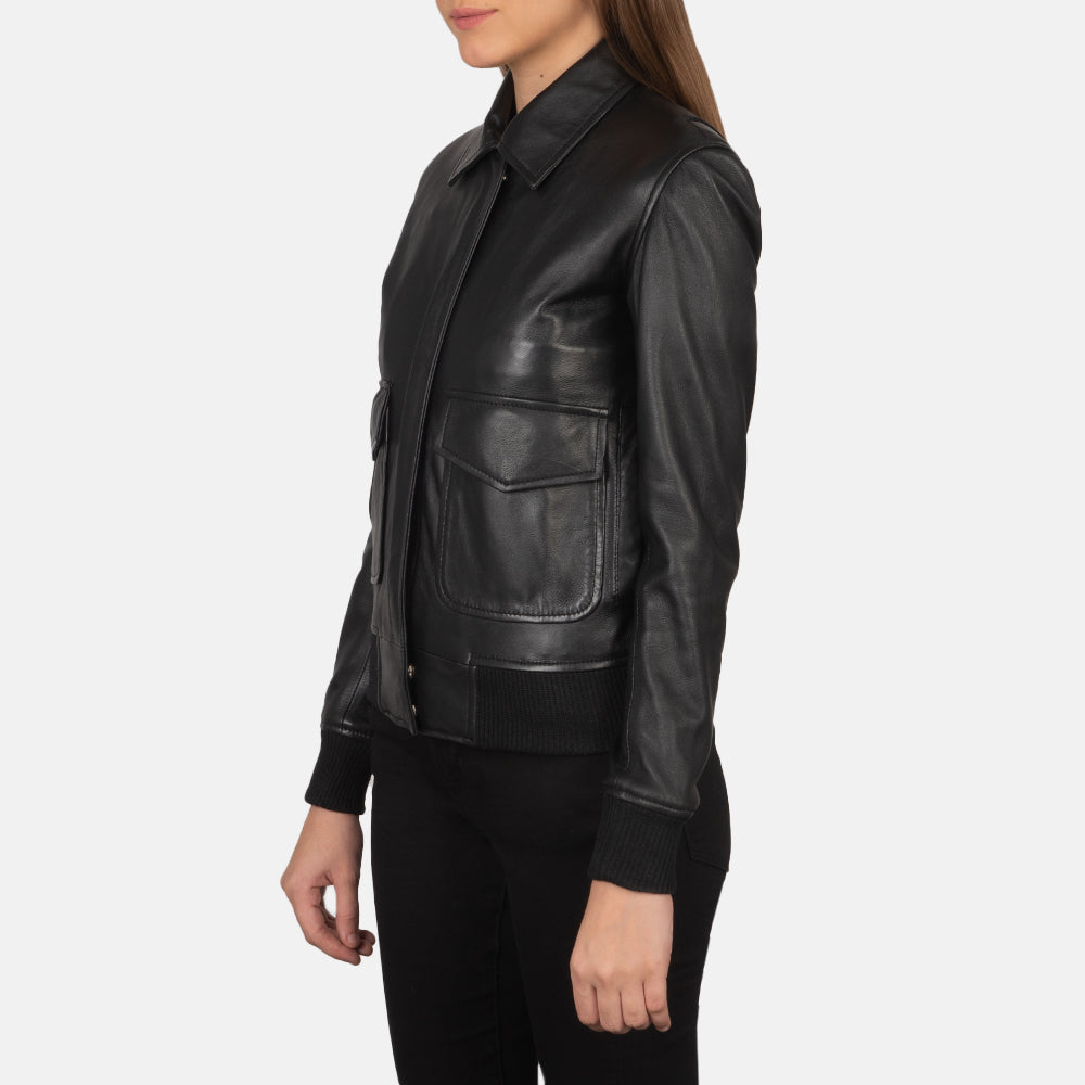 Westa A-2 Black Leather Bomber Jacket - Image 2